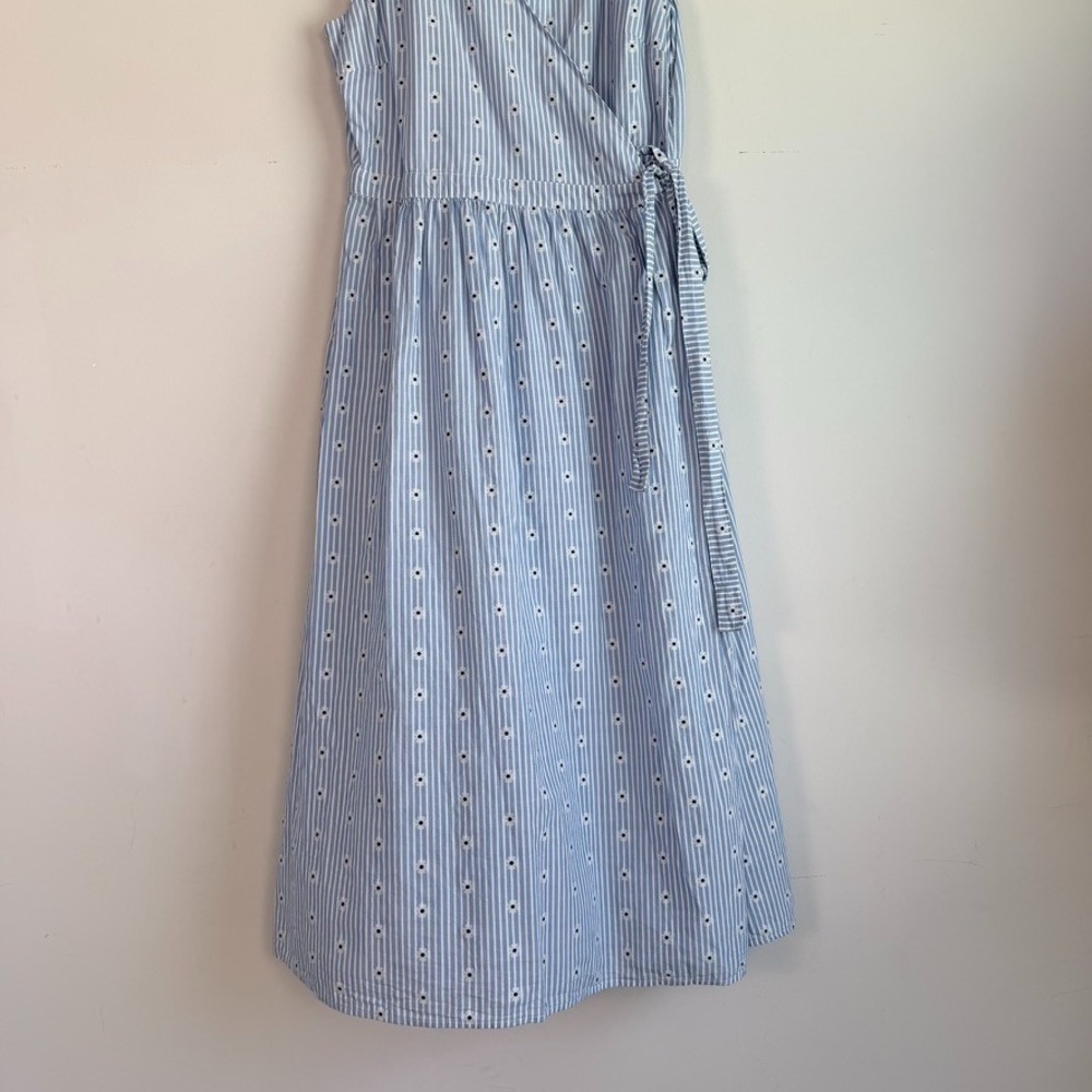 Loft Floral Striped Wrap Midi Dress Cotton Small Cottagecore Preppy Coquette - Picture 3 of 9
